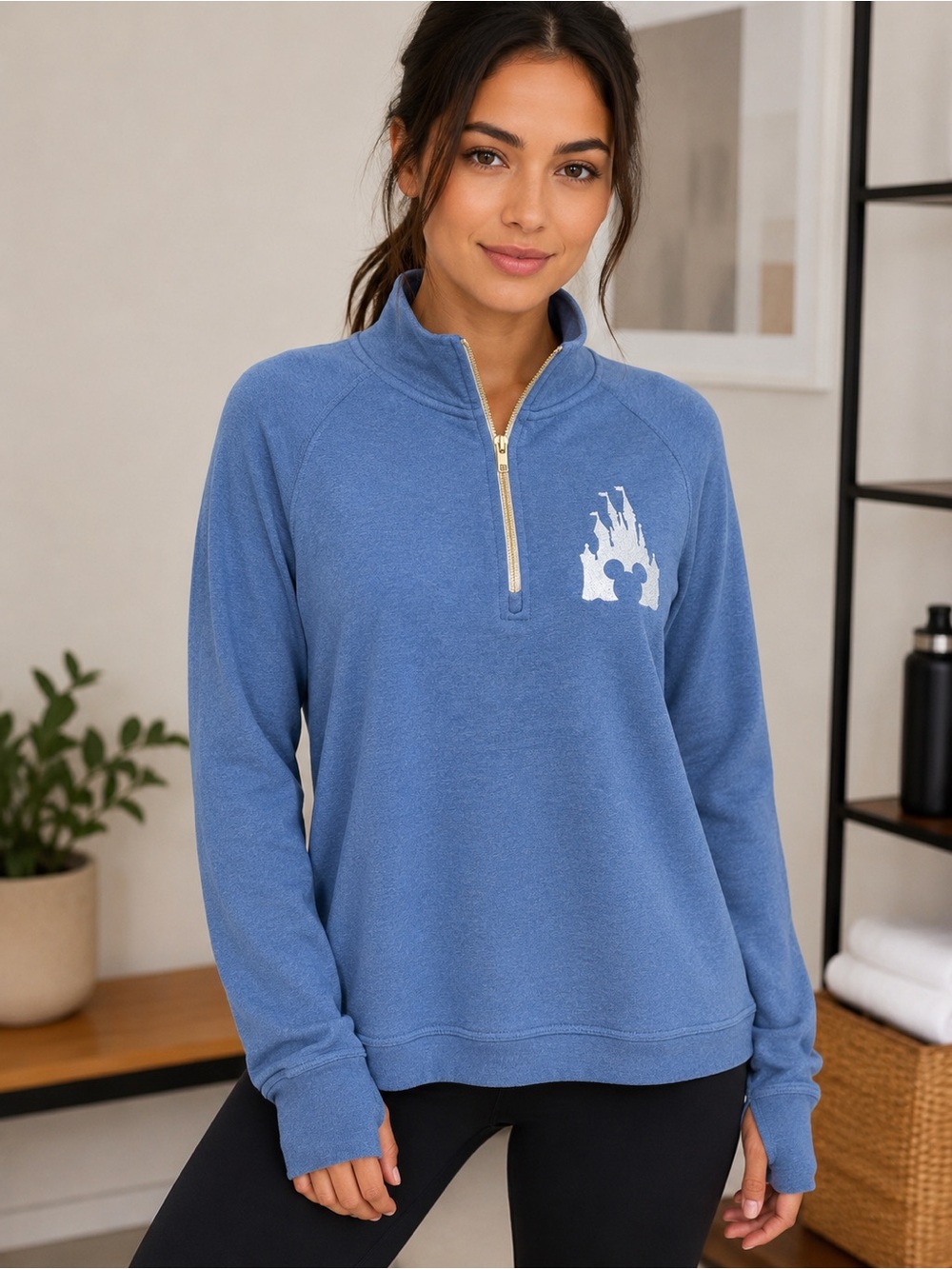 🆕🎉NWT Disney Blue Half-Zip Pullover with White Castle Graphic